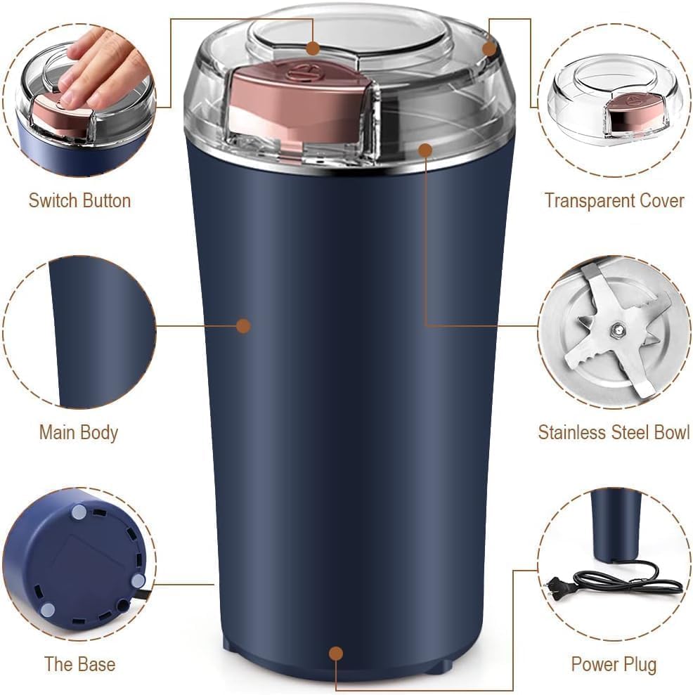 Portable Electric Coffee Grinder Spice & Coffee Bean Grinder Stainless Steel 4 Blade Mixer Grinder