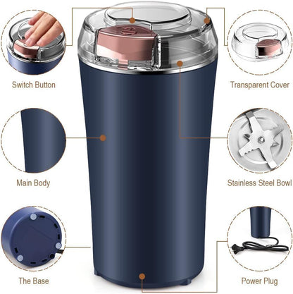 Portable Electric Coffee Grinder Spice & Coffee Bean Grinder Stainless Steel 4 Blade Mixer Grinder