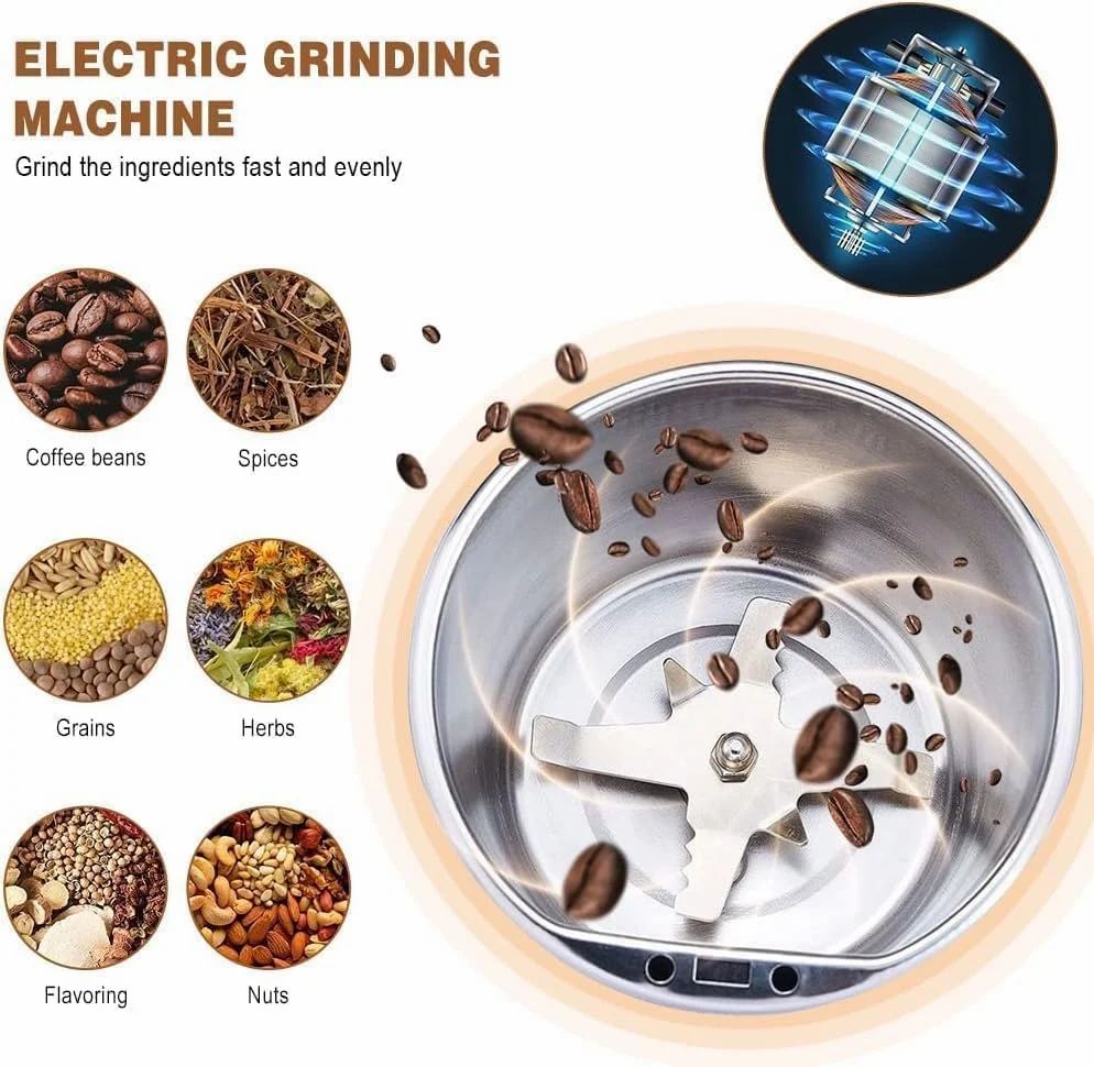 Portable Electric Coffee Grinder Spice & Coffee Bean Grinder Stainless Steel 4 Blade Mixer Grinder